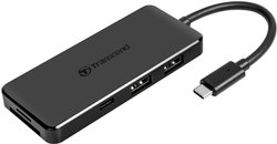 Hub USB 2.0 Transcend TS-HUB5C wbudowany czytnik kart pamięci SD, z wtyczką USB-C, z gniazdem szybkiego ładowania czarny