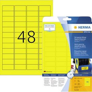 Herma 8030 Etykiety foliowe 45.7 x 21.2 mm Folia poliestrowa żółty 1200 szt. Bardzo mocny Drukarka Laserowa, Drukarka Laserowa, kolorowa, Kopiarka, Drukarka z funkcją kopiowania w kolorze
