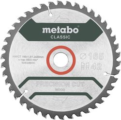 Tarcza tnąca z węglików spiekanych Metabo Precision cut Wood - Classic 165X20 Z42 WZ 5° 165 x 20 x 1.2 mm 1 szt.