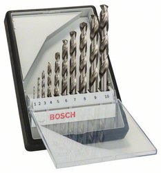 Zestaw wierteł do metalu Robust Line HSS-G, DIN 135, 135 °, 10 sztuk, 1 - 10 mm Zestaw wierteł krętych do metalu Bosch Accessories 2607010535 1 zest.