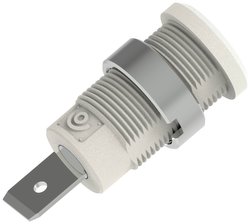 Gniazdo bananowe bezpieczne Ř4mm z okrągłą nakrętką Ř14,5mm, łącznik płaski 6,3x10mm, biały Electro PJP 3266-C-CD1-BC Gniazdo laboratoryjne zabezpieczone 1 szt.