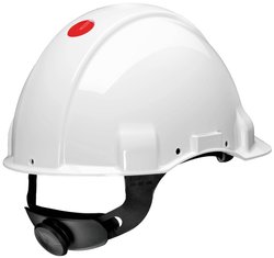 Kask 3M™, uvicator, zapięcie zapadkowe, niewentylowany, dielektryk 1000 V, pas przeciwpotny skórzany, biały  Kask ochronny 3M  G31MUWIS  1 szt.