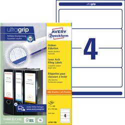Etykiety na foldery Avery Zweckform L4761-10061 x 192 mm, Inkjet, kolorowa drukarka laserowa, laserowa czarno-biała, kopiarka, do szerokiego folderu (krótki), Leitz, Elba, Mehle, bene, Biella Etykiety do folderów Avery-Zweckform L4761-100, 400 szt.