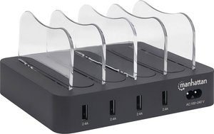 Manhattan 102261 Stacja ładowania USB 34 W gniazdo Maksymalne natężenie wyjściowe 2.4 A Ilość wyjść: 4 x złącze żeńskie USB-A 3.2 Gen 1 (USB 3.0)