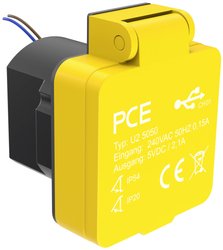 PCE U25050  Gniazdo natynkowe  z wyjściem ładowania USB IP54 żółty