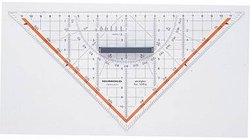 Trójkąt rysunkowy Rumolda 25 cm z kolorowymi kątami tła z uchwytem Pleksiglas przezroczysty Rumold Ekierka z kątomierzem 1054 przezroczysty Długość przeciwprostokątna: 25 cm