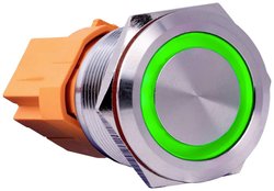 Stalowy przycisk nierdzewny, 250 V, zatrzaskowy, LED zielony, wklęsły, IP67, IK10, PA66, SREBRNY Przełącznik Joy-it Button22C-01 Button22C-01, 22.20 mm, 250 V, 1 szt.