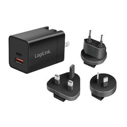Adapter podróżny z gniazdem USB, 1x USB-A, 1x USB-C, technologia GaN, 30 W Adapter podróżny LogiLink PA0301  PA0301