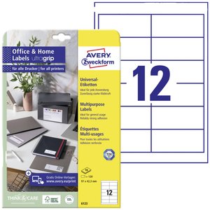 Avery-Zweckform 6123 Etykieta uniwersalna 97.3 x 42.3 mm Papier biały 120 szt. Trwały Drukarka atramentowa, Drukarka Laserowa, Drukarka Laserowa, kolorowa, Kopiarka, Drukarka z funkcją kopiowania w kolorze, Drukarka etykiet