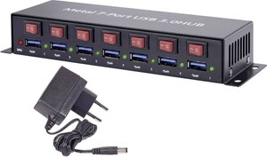 Koncentrator USB 3.0 z 7 portami Renkforce, metalowy, przełączany Hub USB 3.2 Gen 1 (USB 3.0) Renkforce RF-3269622, 7 Portów