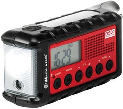 Radio outdoorowe Midland C1173 UKW latarka kieszonkowa, wielokrotne ładowanie, korba ręczna, panel słoneczny czarny, czerwony