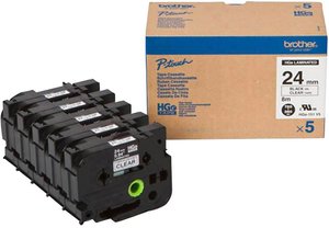 Zestaw kaset z taśmą HGe Multipack (5 szt./opakowanie) do Brother P-touch 9500PC, 9700PC, 9800PCN, D800W, P900W, P950NW, RL700S Brother HGE151V5, 24 mm x 8 m, Kolor taśmy: przeźroczysty / Kolor nadruku: czarny