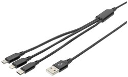 Kabel do ładowania USB Digitus AK-300160-010-S, Złącze męskie Lightning, Złącze męskie USB-A, Złącze męskie USB-C®, Złącze męskie USB Micro-B, 1.00 m