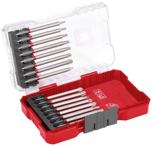 Einhell M-CASE 16 szt. Zestaw bitów, bity 90 mm wykonane z piaskowanej stali S2 i trzonek E 6,3, łącznie ze schowkiem Bity Einhell  118973 1 zest.
