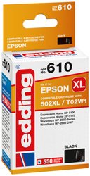 Edding Tusz Zamiennik Epson 502XL, T02W1 Czarny  atrament Edding EDD-610 18-610, 1 szt.