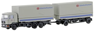 Model ciężarówki Minis by Lemke LC4634 N MAN F90 3-osiowa przyczepa z wymiennym nadwoziem DB transport towarowy