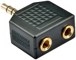 LINDY 35625  Jack Audio Przejściówka, adapter [2x złącze żeńskie jack 3,5 mm - 1x złącze męskie jack 3,5 mm] czarny