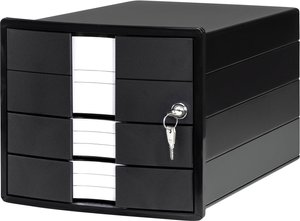 Pudełko szufladowe IMPULS, 3 zamknięte Szuflady z wkładem + zamek, czarne Szafka z szufladami HAN 1018-13 czarny DIN A4, DIN C4 Ilość szuflad: 3