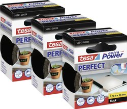 tesa extra Power Perfect taśma tkaninowa w opakowaniu 3 szt. - taśma Duct wzmocniona tkaniną do rękodzieła, naprawy, mocowania, wzmacniania i etykietowania - czarna - 3 rolki po 2,75 m Taśma materiałowa tesa  56341 EXTRA POWER PERFECT (D x S) 2.75 m x 19