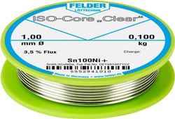Cyna lutownicza Felder Löttechnik ISO-Core ''Clear'' Sn100Ni+ szpula Sn99,25Cu0,7Ni0,05 0.100 kg 1 mm