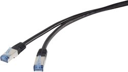 Kabel LAN Renkforce RF-4673686, 1 szt., RJ45, CAT 6a, S/STP, 1.00 m, czarny