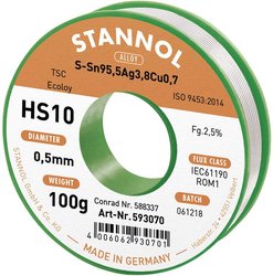Cyna lutownicza bezołowiowa Stannol HS10 2510 szpula Sn95,5Ag3,8Cu0,7 ROM1 100 g 0.5 mm