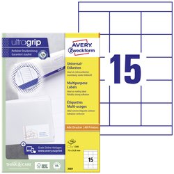 Avery-Zweckform 3669 Etykieta uniwersalna 70 x 50.8 mm Papier biały 1500 szt. Trwały Drukarka atramentowa, Drukarka Laserowa, Drukarka Laserowa, kolorowa, Kopiarka, Drukarka z funkcją kopiowania w kolorze, Drukarka etykiet