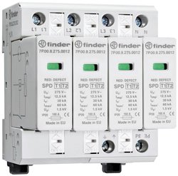 Odgromnik i ogranicznik przepięć typu 1+2, warystor i iskiernik, do sieci 3-fazowych TN-S  Ogranicznik przepięć Finder 7P.05.8.275.1012 1 szt.