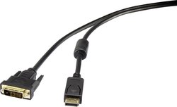 Przejściówka DisplayPort, DVI Renkforce RF-4212210, ze złączem śrubowym, pozłacane styki, z rdzeniem ferrytowym, 1.80 m