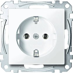 Pojedyncze gniazdo elektryczne z uziemieniem, biały polarny błyszczący Płytka przycisku Merten MEG2301-0319 System M biały (błyszczący)