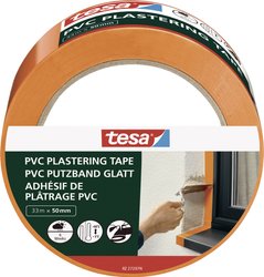 tesa Putzband PVC – samoprzylepna taśma tynkarska ze wzmocnionym materiałem nośnym z PVC – do ochrony podczas tynkowania na zewnątrz – odporna na temperaturę, można ją oderwać ręcznie Taśmy tynkarska tesa  55487-00000-01 PVC Putzband (D x S) 33 m x 50 mm