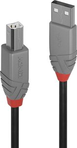 Kabel USB LINDY Anthra Line, USB 2.0, Złącze męskie USB-A, Złącze męskie USB-B, 2.00 m