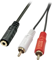 LINDY 35677  Cinch / Jack Audio Przejściówka, adapter [2x złącze męskie RCA/cinch - 1x złącze żeńskie jack 3,5 mm] czarny