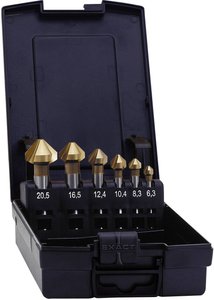 HSS pogłębiacz stożkowy 90° TIN Ø 6,3 - 20,5 mm zestaw 6 szt. Pogłębiacze stożkowe HSS Exact, 90 st., TiN, śr. 6,3-20,5mm