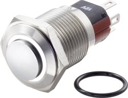Przełącznik wciskany, wandaloodporny TRU COMPONENTS TC-GQ16-KH-11ZE/J/W/12V/S TC-7495064, 16 mm, 48 V/DC, 2 A, 1 szt.