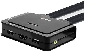 Przełącznik KVM, HDMI LINDY 42347, Myszka, Klawiatura, 3840 x 2160 Pixel, Ilość przełączalnych PC: 2