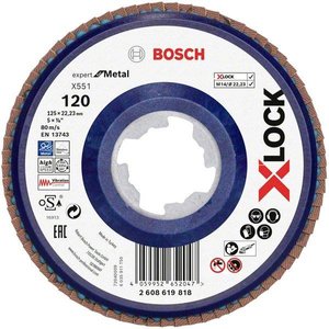 ŚCIERNICE LAMELKOWE X-LOCK X551 EXPERT DO METALU, PROSTE, TWORZYWA SZTUCZNE Tarcza lamelkowa Bosch Accessories X551 2608619818 Średnica 125 mm 1 szt.