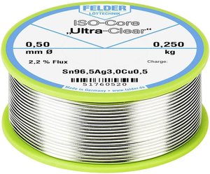 Cyna lutownicza Felder Löttechnik ISO-Core ''Ultra Clear'' SAC305 szpula Sn96,5Ag3Cu0,5  0.250 kg 0.5 mm