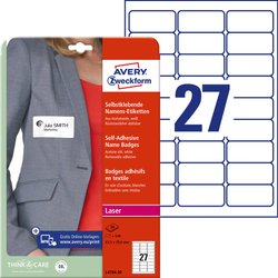 Avery-Zweckform L4784-20 Etykiety z nazwami 63.5 x 29.6 mm Jedwab octanowy biały 540 szt. Z możliwością usunięcia Drukarka Laserowa, kolorowa, Drukarka Laserowa, Drukarka etykiet