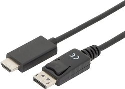Kabel-przejściówka DisplayPort, DP - HDMI typu a, 3M, 4K@60Hz (Ultra HD), z korekcją, DP 1.2/HDMI 2.0 Przejściówka DisplayPort, HDMI Digitus AK-340303-030-S AK-340303-030-S, potrójne ekranowanie, 3.00 m
