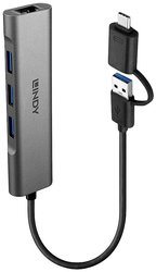 LINDY  43379  3 Porty  Hub USB 3.2 Gen 1 Hub USB 3.2 Gen 1 LINDY 43379 3 Porty  szary