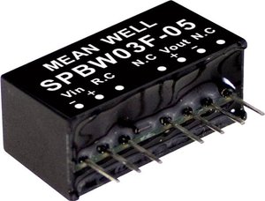 Moduły przetwornicy DC/DC firmy MEANWELL serii SPBW03SIP/SIL8 Obudowa Pojedyncze wyjście Współczynnik napięcia wejściowego: 4:1 Moc: sterowana 3W Moduł przetwornicy DC/DC Mean Well SPBW03F-12 SPBW03F-12, 3 W, 250 mA, 1 szt.