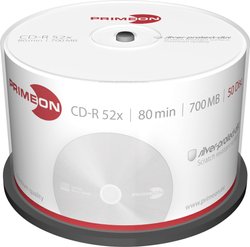 PRIMEON CD-R 700MB 52x Silver Protect Disc 50 pudełek na ciasto  CD-R 80 Primeon 2761102 50 szt.