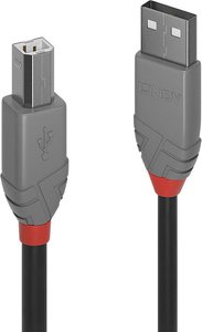 Kabel USB LINDY Anthra Line, USB 2.0, Złącze męskie USB-A, Złącze męskie USB-B, 7.50 m