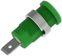 Gniazdo bananowe bezpieczne Ř4mm z okrągłą nakrętką Ř14,5mm, łącznik płaski 6,3x10mm, zielony Electro PJP 3266-C-CD1-V Gniazdo laboratoryjne zabezpieczone 1 szt.