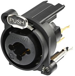 3-pinowe gniazdo panelowe XLR połączone z gniazdem jack 6,35 mm, stereo, z przełączanym stykiem uziemienia, pionowy montaż PCB Złącze męskie XLR Rean AV RCJ10FA-V RCJ10FA-V, CuSn6, gniazdo, 1 szt.