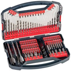 skrzynka zasilająca kwb 101 szt. Zestaw wierteł i bitów, składający się z bitów, nasadek, wiertła do kamienia, wiertła do drewna, wiertła do metalu i wiertarki frezarskiej w solidnym pudełku z uchwytem do przenoszenia Zestaw wierteł i bitów  10 szt. kwb