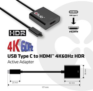 adapter USB club3D CAC-2504 CAC-2504, [1x złącze męskie USB-C 3.2 (USB 3.1) - 1x złącze żeńskie HDMI]