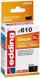 Edding Tusz Zamiennik Epson 502XL, T02W1 Czarny  atrament Edding EDD-610 18-610, 1 szt.