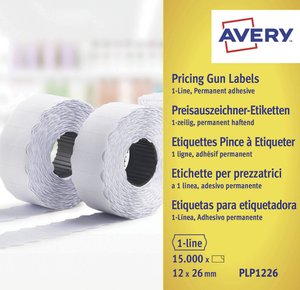 Rolka etykiet do metkownicy, 1-liniowe, białe, 26 x 12 mm, trwałe Etykiety cenowe Avery-Zweckform PLP1226 PLP1226